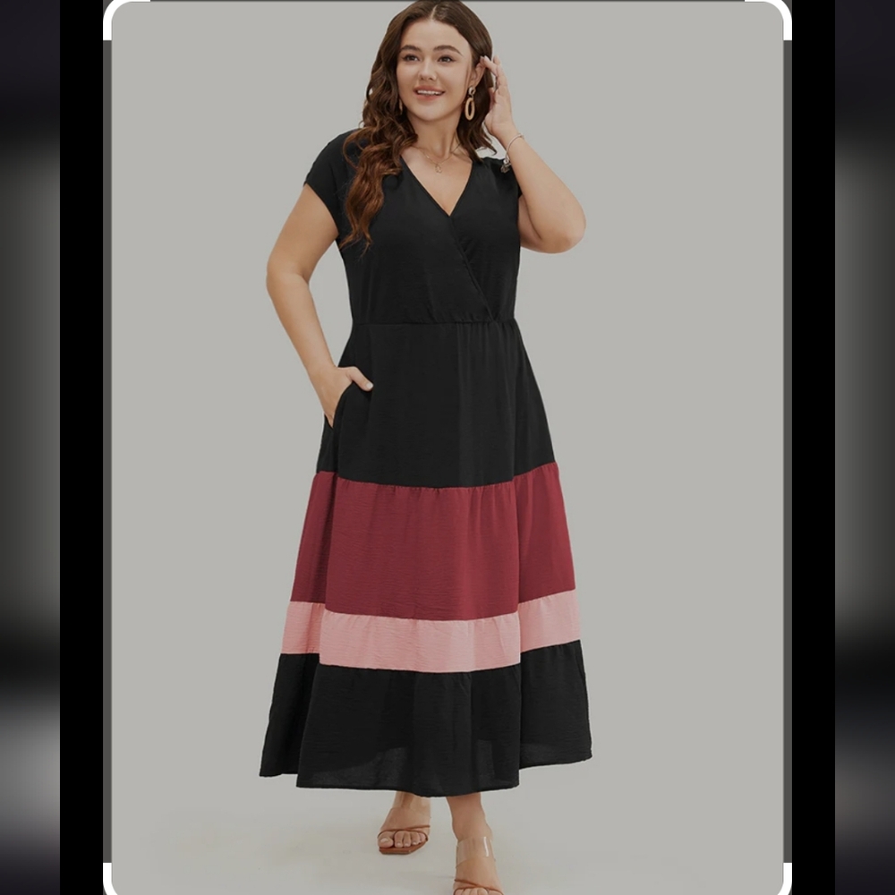 BloomChic Colorblock Contrast Ruffle Layered Hem Dress - Size 14/16 / XL/1X